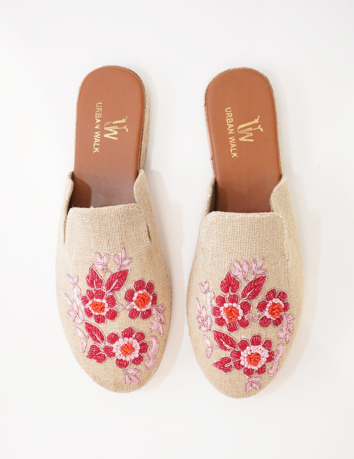 Floral Linen Espadrille Mules